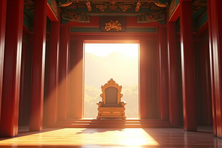 조선 왕궁 경복궁의 근정전 홀 내부를 재현한 상세한 VR 이미지