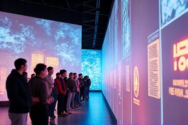 현대적인 박물관에서 터치스크린과 프로젝션 매핑을 활용한 인터랙티브 전시 화면