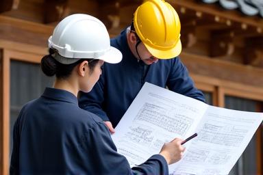 한옥 지붕 수리를 하는 문화재 전문가와 건축학자가 현장에서 대화하는 모습